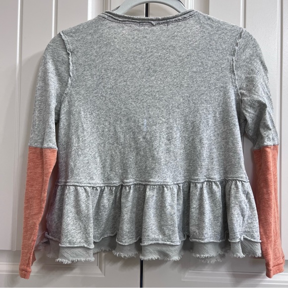 We The Free Womens Cotton Crop Top V-Neck Peplum in Gray/Peach, Size XS - Picture 8 of 8